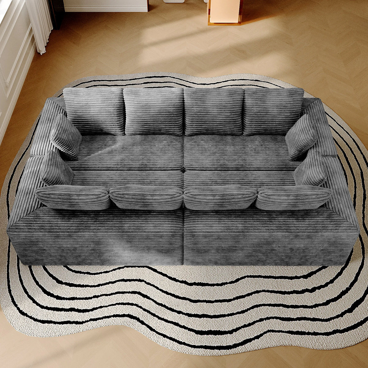 Matrix 8-Seater light-grey Modular U-Shaped Sectionals | 4-Piece, Corduroy Fabric, Spacious Design