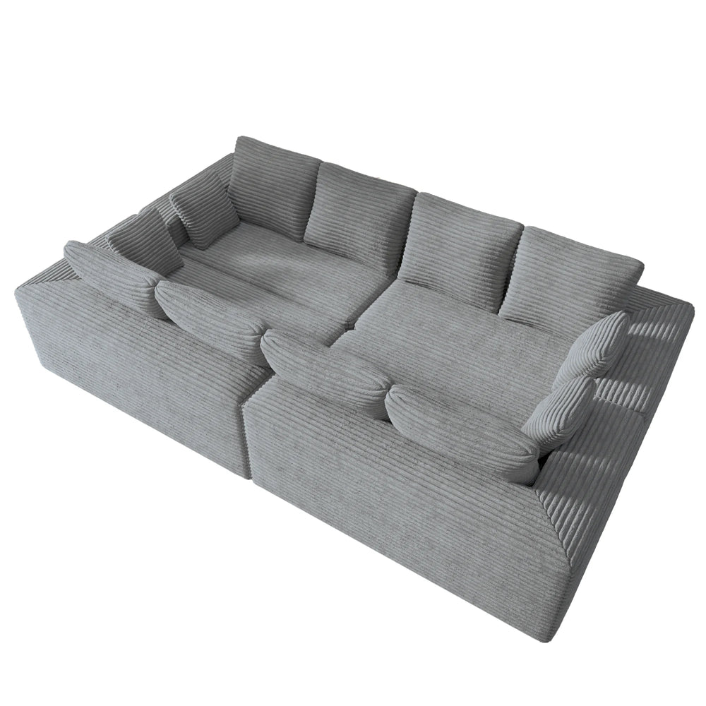 Sofás seccionales Matrix Nook | Sofás seccionales en forma de U de 4 piezas, de pana gris claro, de 4 plazas