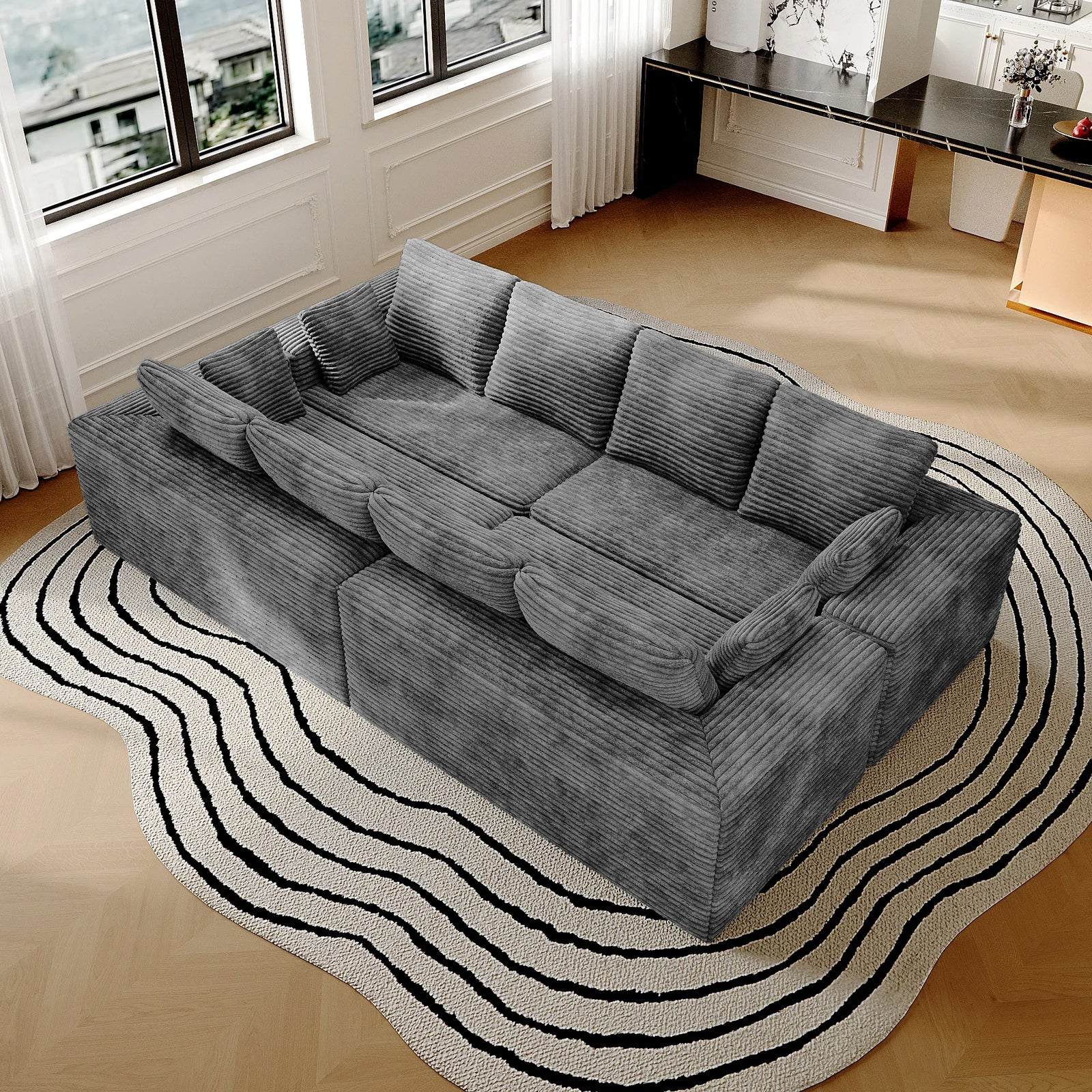 Matrix 8-Seater light-grey Modular U-Shaped Sectionals | 4-Piece, Corduroy Fabric, Spacious Design