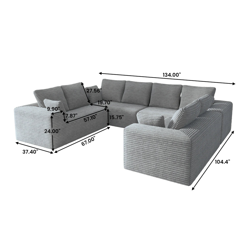 Sofás seccionales Matrix Nook | Sofás seccionales en forma de U de 4 piezas, de pana gris claro, de 4 plazas