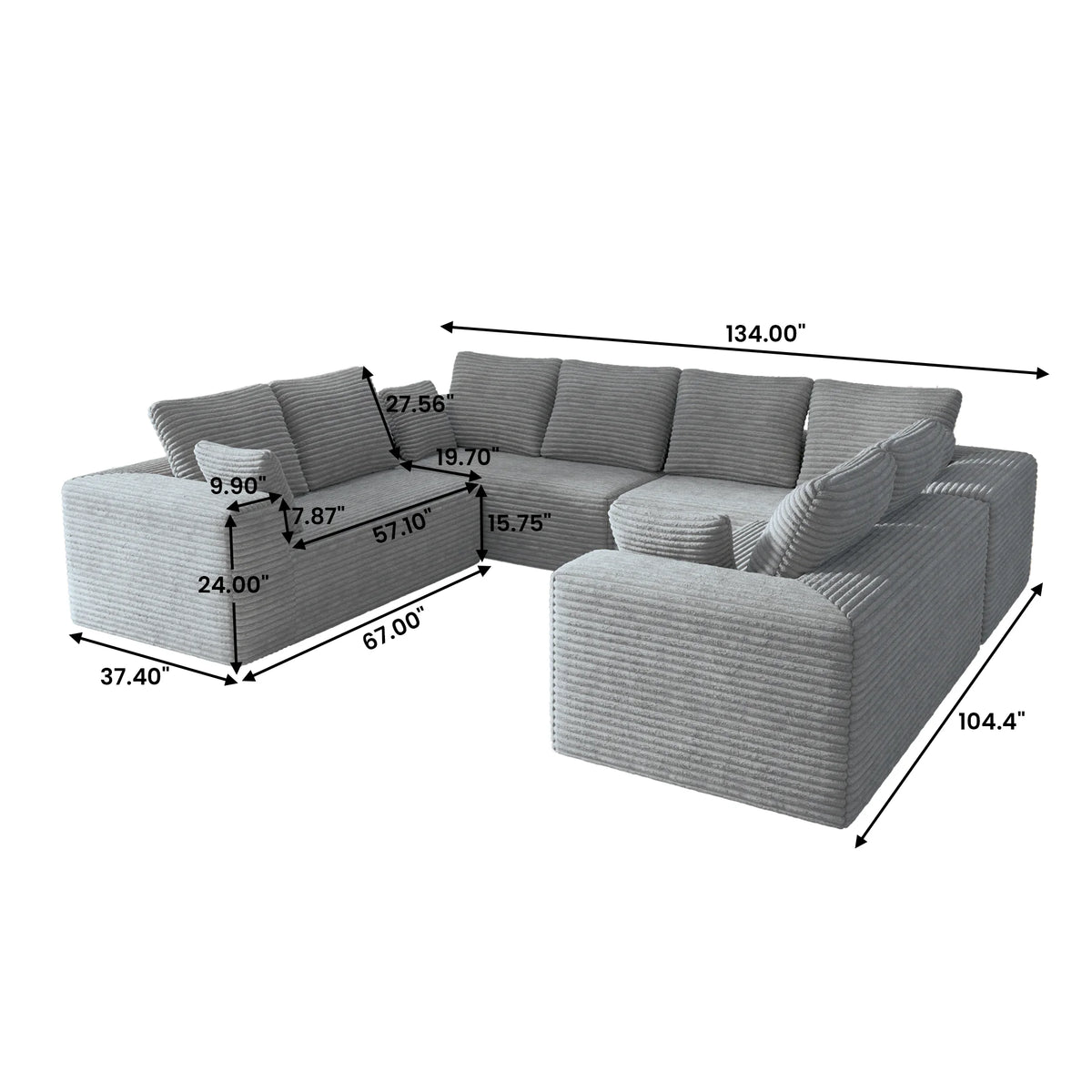Matrix 8-Seater light-grey Modular U-Shaped Sectionals | 4-Piece, Corduroy Fabric, Spacious Design