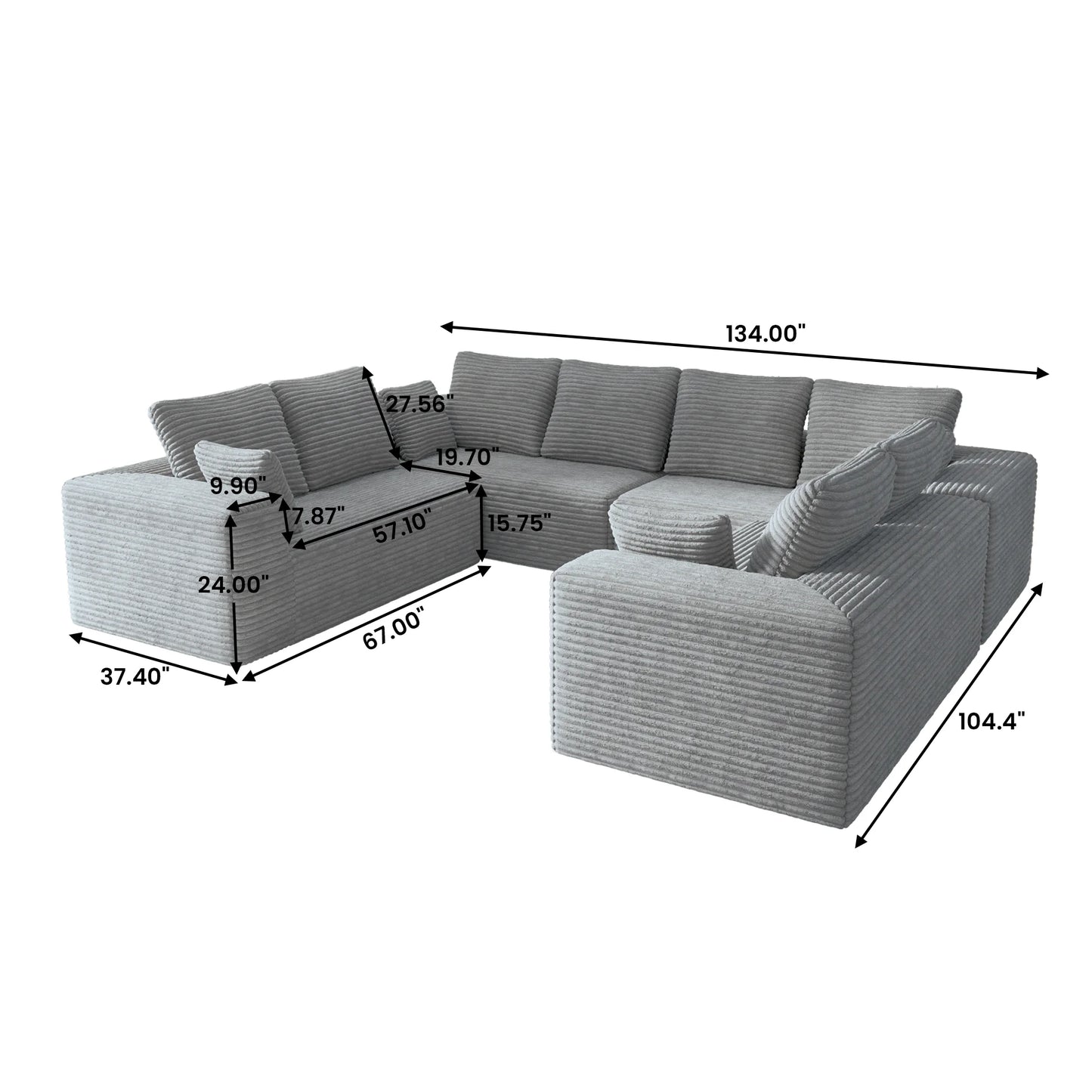 Sofás seccionales Matrix Nook | Sofás seccionales en forma de U de 4 piezas, de pana gris claro, de 4 plazas