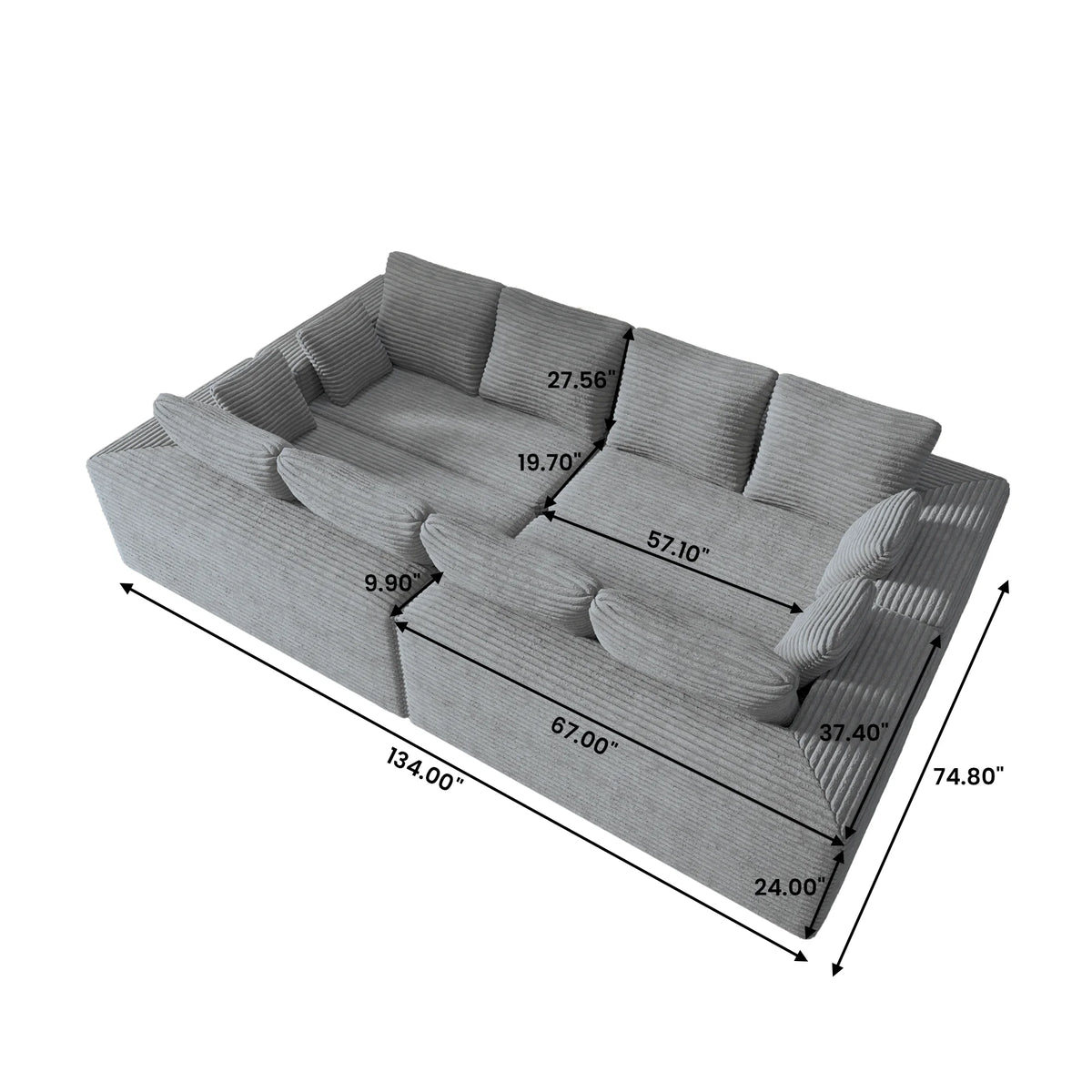 Matrix 8-Seater light-grey Modular U-Shaped Sectionals | 4-Piece, Corduroy Fabric, Spacious Design