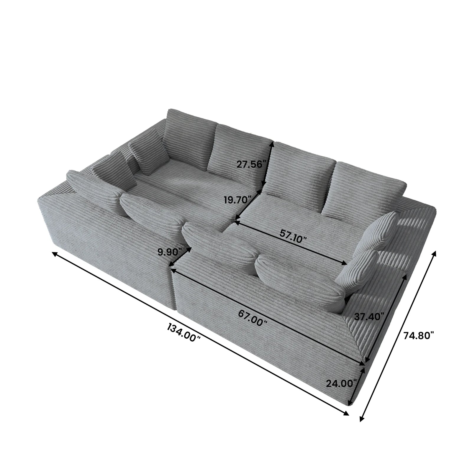 Matrix 8-Seater light-grey Modular U-Shaped Sectionals | 4-Piece, Corduroy Fabric, Spacious Design