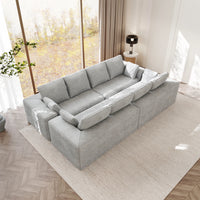 Sofás seccionales Matrix Nook | Sofás seccionales en forma de U de 4 piezas, de pana gris claro, de 4 plazas