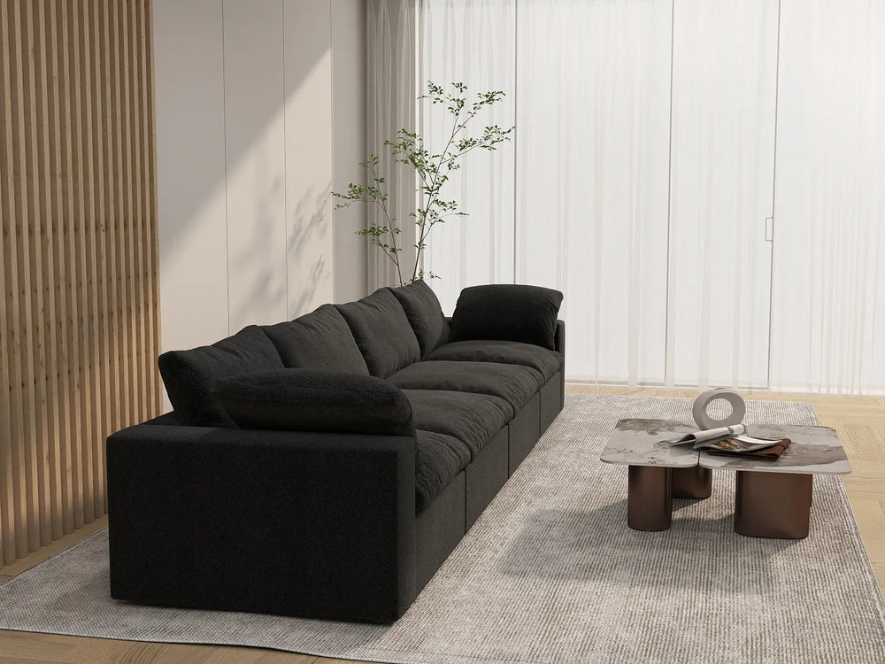 4 Piece Cotton and Linen Black Couch Sectionals 160 Storage Ottoman 4 Seater_1