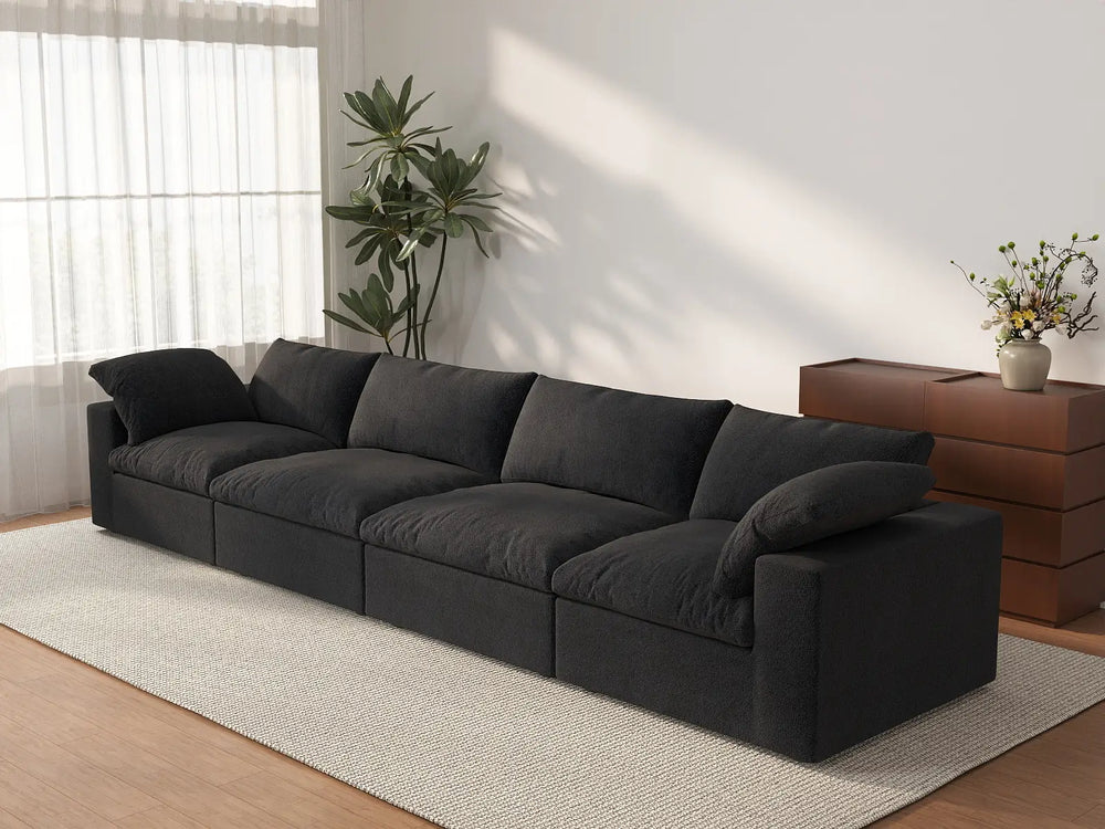 4 Piece Cotton and Linen Black Couch Sectionals 160 Storage Ottoman 4 Seater_3