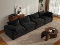 4 Piece Cotton and Linen Black Couch Sectionals 160 Storage Ottoman 4 Seater_6