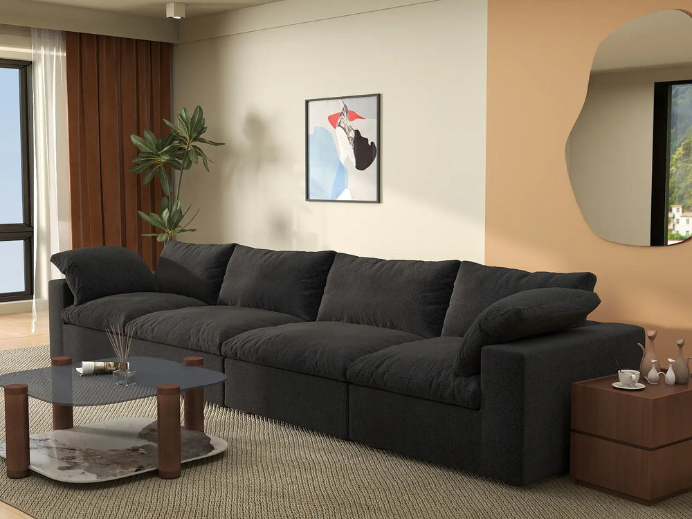 4 Piece Cotton and Linen Black Couch Sectionals 160 Storage Ottoman 4 Seater_8