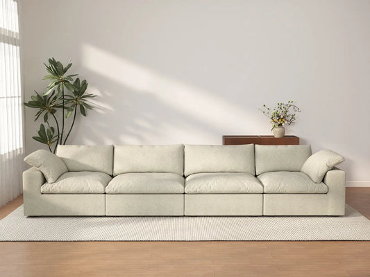 Deluxe Premium Cloud Sectional Sofas | 4-Piece Cotton and Linen Khaki Couch Sectionals 160" Storage Ottoman 4-seater