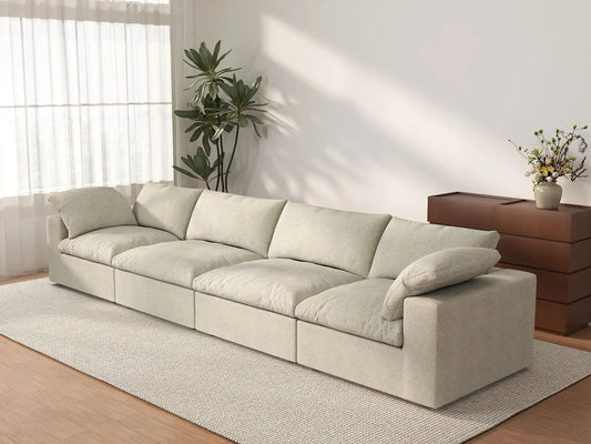 Deluxe Premium Cloud Sectional Sofas | 4-Piece Cotton and Linen Khaki Couch Sectionals 160" Storage Ottoman 4-seater