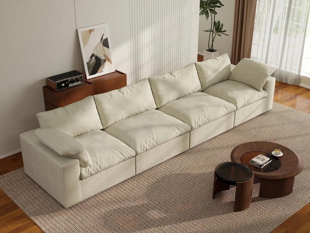 4 Piece Cotton and Linen Khaki Couch Sectionals 160 Storage Ottoman 4 Seater_6
