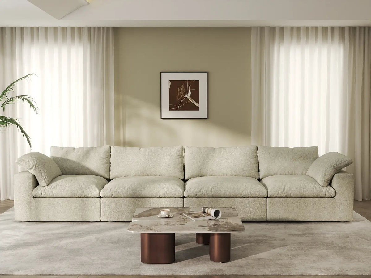 4 Piece Cotton and Linen Khaki Couch Sectionals 160 Storage Ottoman 4 Seater_7