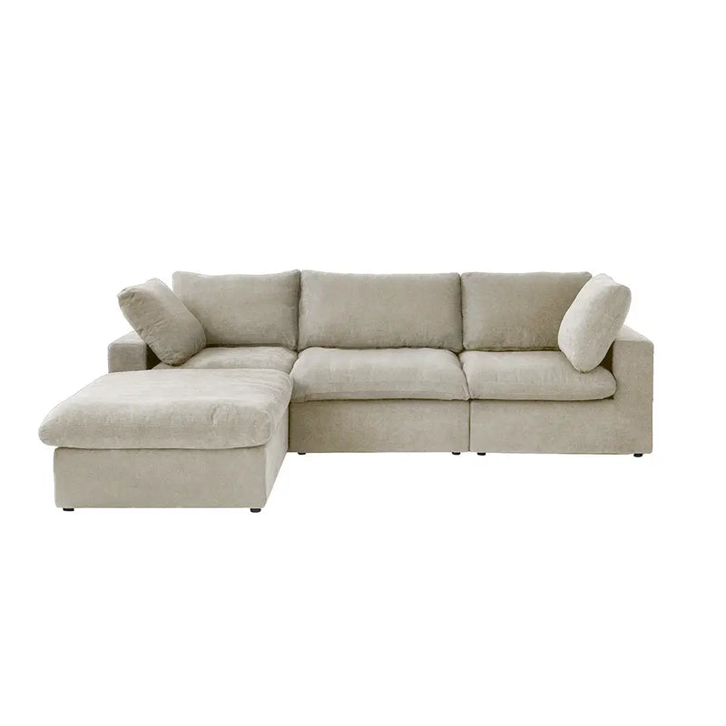 Deluxe Premium Cloud Sectional Sofas | 4-Piece Cotton and Linen Khaki L-Shaped Sectionals 120" Cloud-Like Comfort 3-seaters