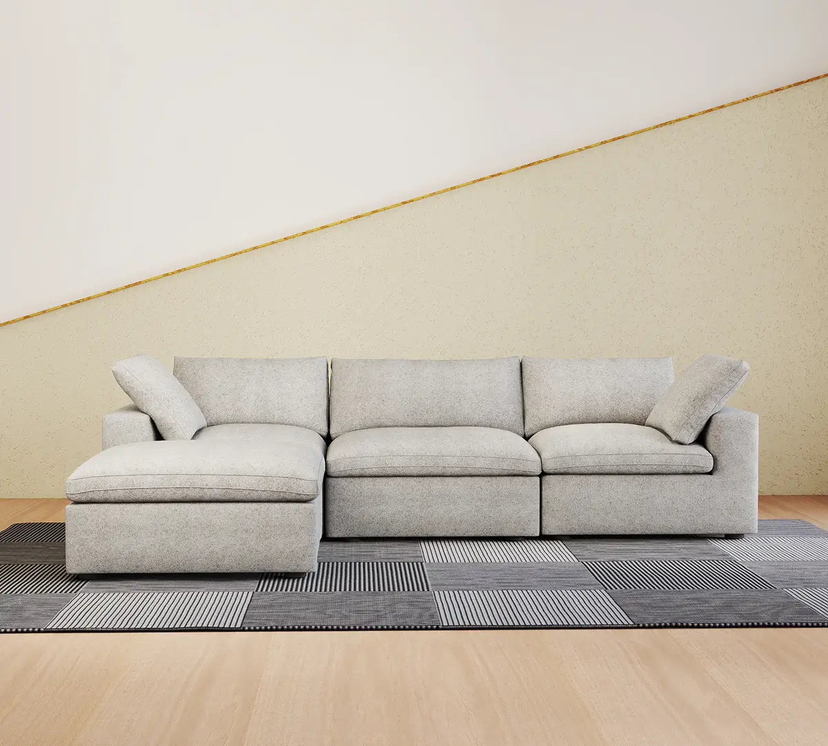 Sofás seccionales Deluxe Premium Cloud | Seccionales en forma de L de 4 piezas de algodón y lino, gris claro, de 120