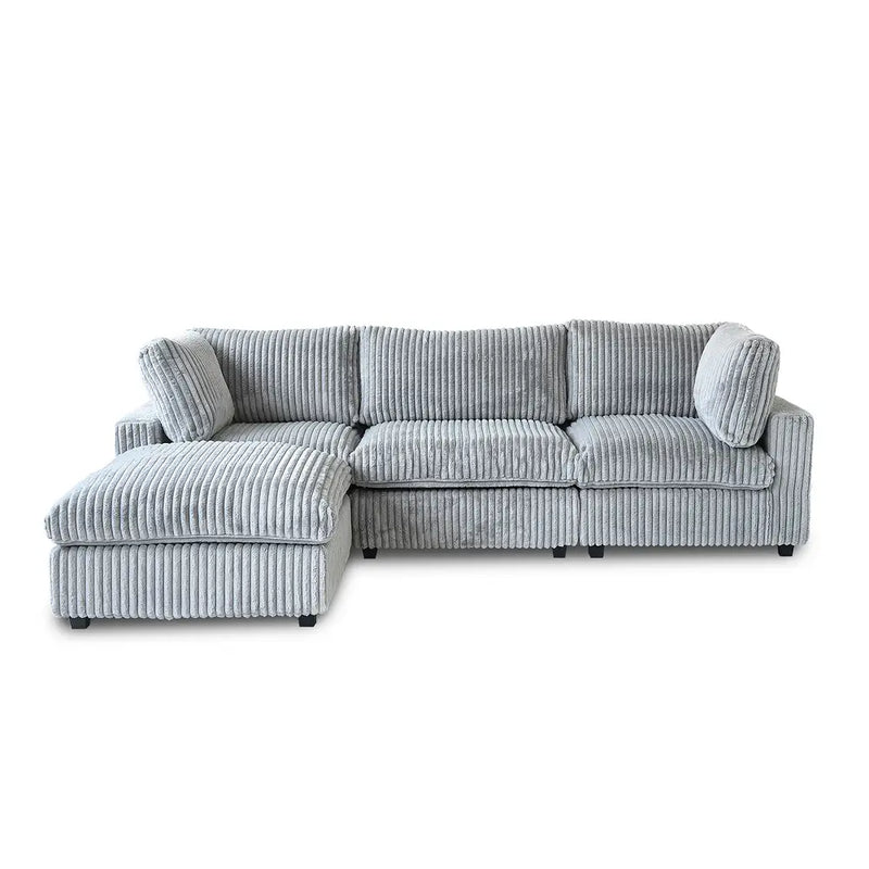 Deluxe Classic Cloud Sectional Sofas | 4-Piece Light Grey Plush Fabric L Shaped Sectionals 3-seaters