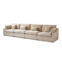 Deluxe Slope Cloud Sectional Sofas | 4-Piece Linen Khaki Couch Sectionals 4-Seater