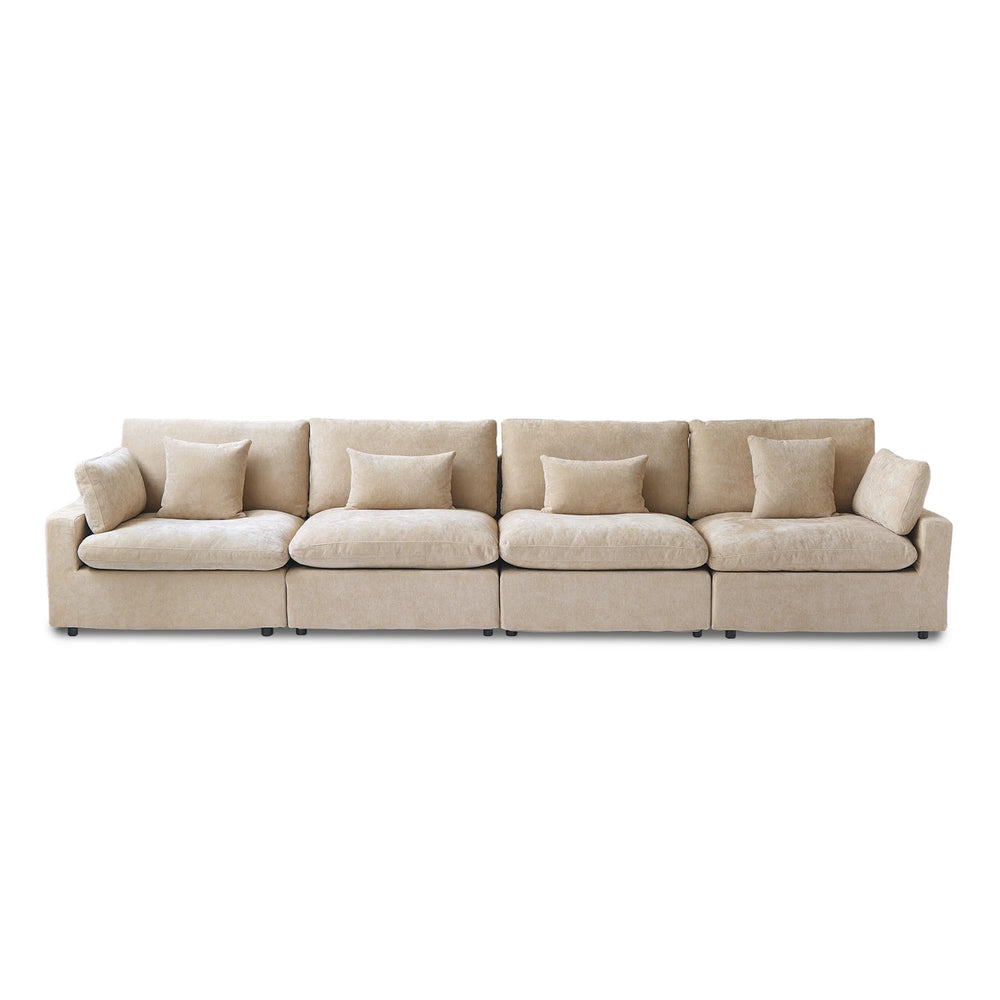 Deluxe Slope Cloud Sectional Sofas | 4-Piece Linen Khaki Couch Sectionals 4-Seater