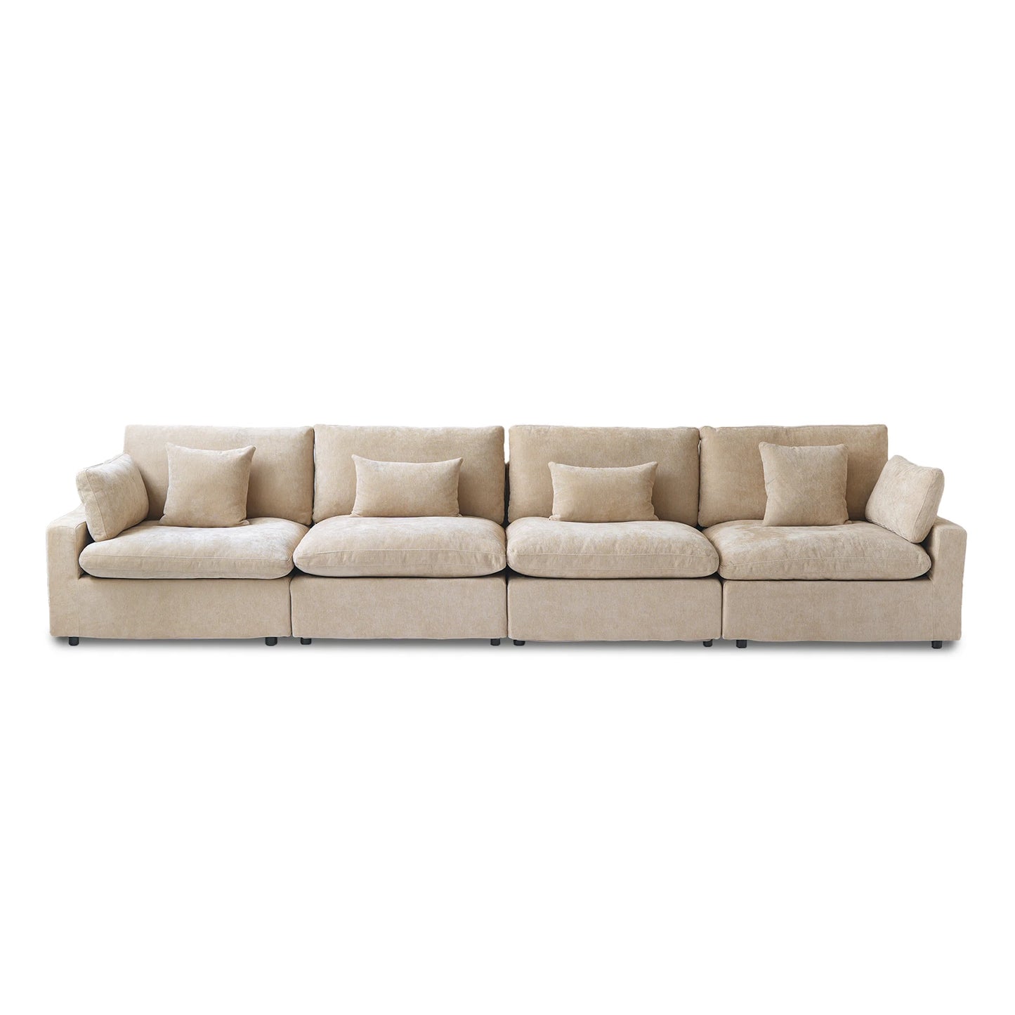 Deluxe Slope Cloud Sectional Sofas | 4-Piece Linen Khaki Couch Sectionals 4-Seater