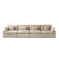 Deluxe Slope Cloud Sectional Sofas | 4-Piece Linen Khaki Couch Sectionals 4-Seater