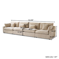 Deluxe Slope Cloud Sectional Sofas | 4-Piece Linen Khaki Couch Sectionals 4-Seater