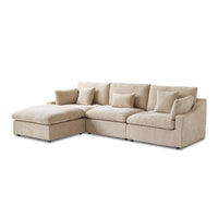 Deluxe Slope Cloud Sectional Sofas | 4-Piece Linen Khaki L-Shaped Sectionals 3-Seater With 1 Ottoman