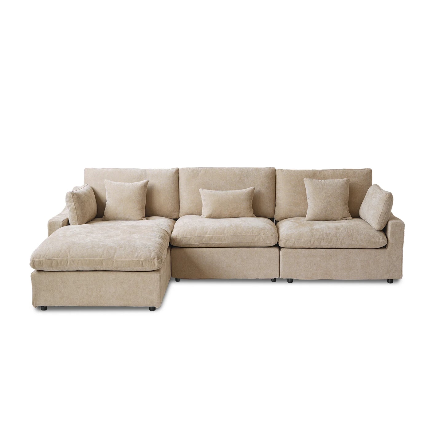 Deluxe Slope Cloud Sectional Sofas | 4-Piece Linen Khaki L-Shaped Sectionals 3-Seater With 1 Ottoman