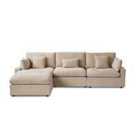 Deluxe Slope Cloud Sectional Sofas | 4-Piece Linen Khaki L-Shaped Sectionals 3-Seater With 1 Ottoman