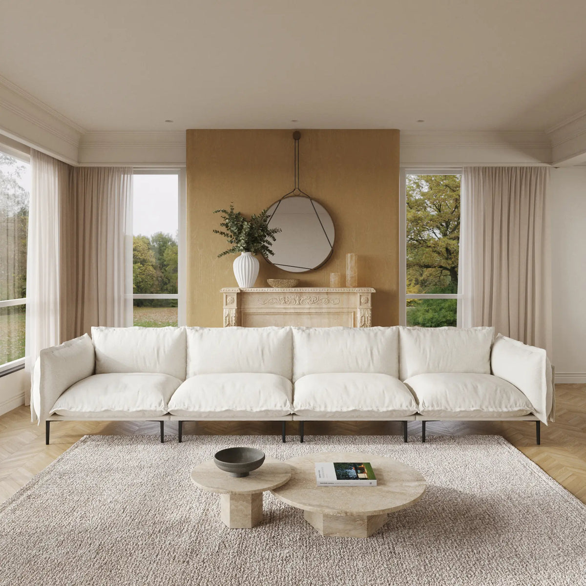 Sofá modular seccional Deluxe Cloud de 4 plazas color beige | 4 piezas, tela de terciopelo, gran capacidad