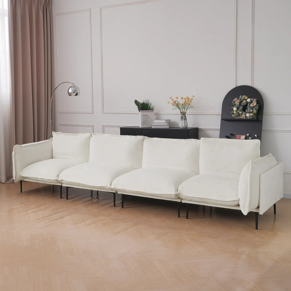 Sofá modular seccional Deluxe Cloud de 4 plazas color beige | 4 piezas, tela de terciopelo, gran capacidad