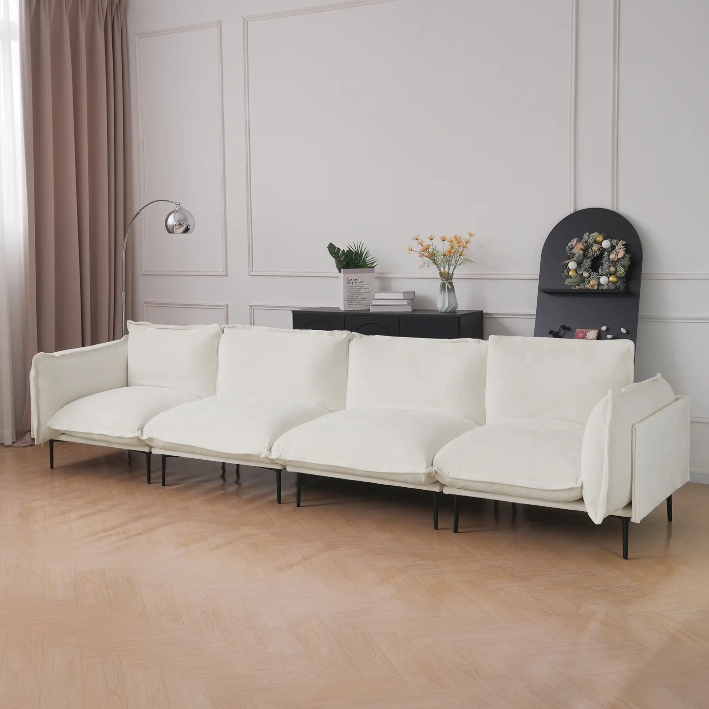 Deluxe Urban Cloud Sectional Sofas | 4-Piece Velvet Beige Couch Sectionals 4-Seater
