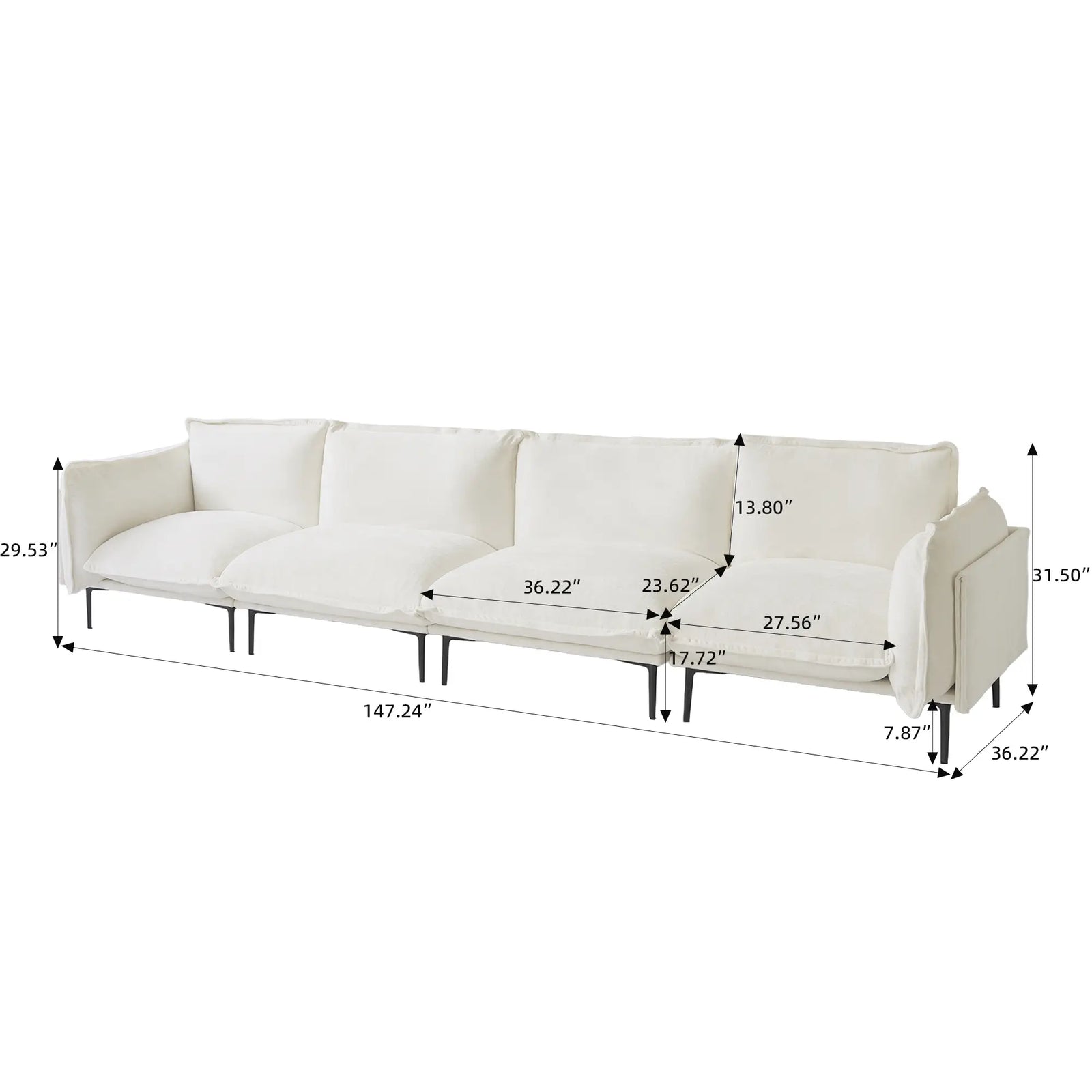 Sofá modular seccional Deluxe Cloud de 4 plazas color beige | 4 piezas, tela de terciopelo, gran capacidad