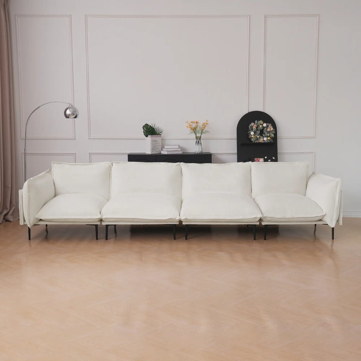 Sofá modular seccional Deluxe Cloud de 4 plazas color beige | 4 piezas, tela de terciopelo, gran capacidad