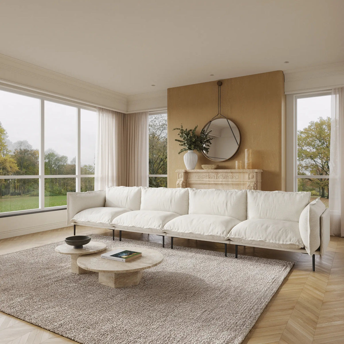 Sofá modular seccional Deluxe Cloud de 4 plazas color beige | 4 piezas, tela de terciopelo, gran capacidad