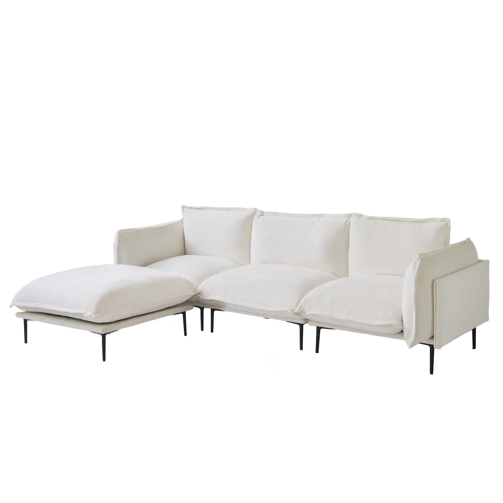 Sofá modular en forma de L Deluxe Cloud de 3 plazas, color beige | 4 piezas (incluye 1 otomana), tela de terciopelo, gran capacidad.