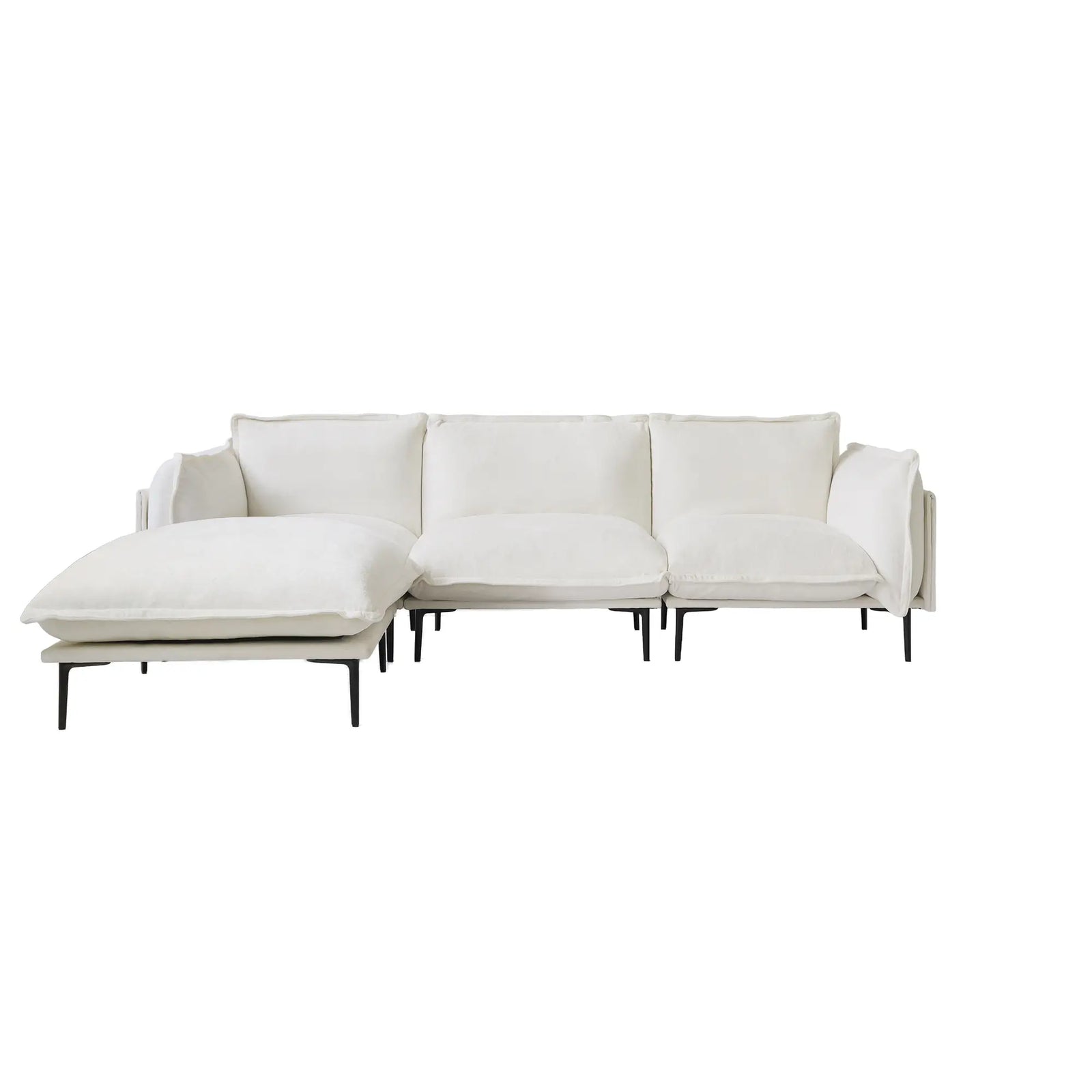 Sofá modular en forma de L Deluxe Cloud de 3 plazas, color beige | 4 piezas (incluye 1 otomana), tela de terciopelo, gran capacidad.