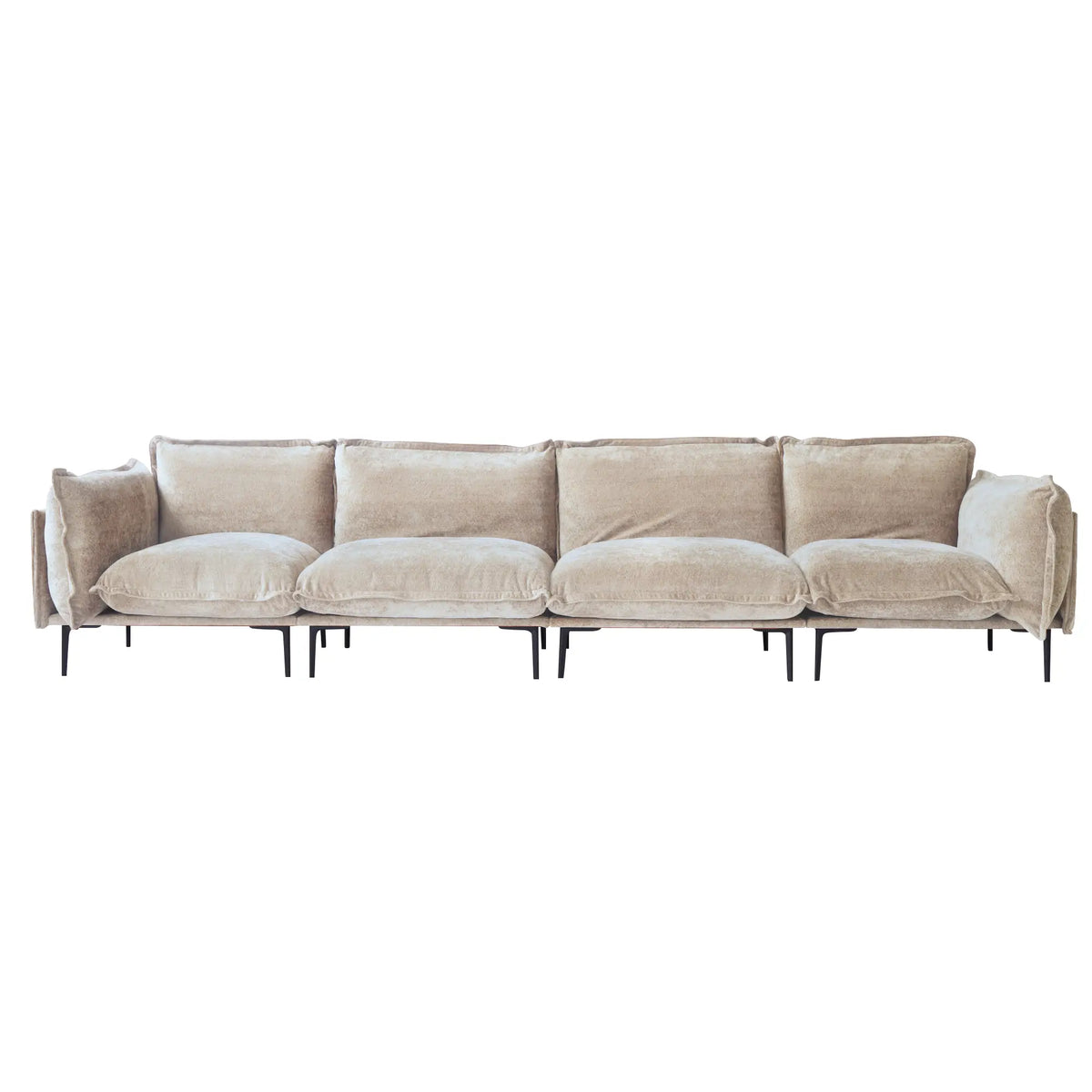 Sofá modular seccional Deluxe Cloud de 4 plazas en color marrón | 4 piezas, tela de terciopelo, diseño espacioso