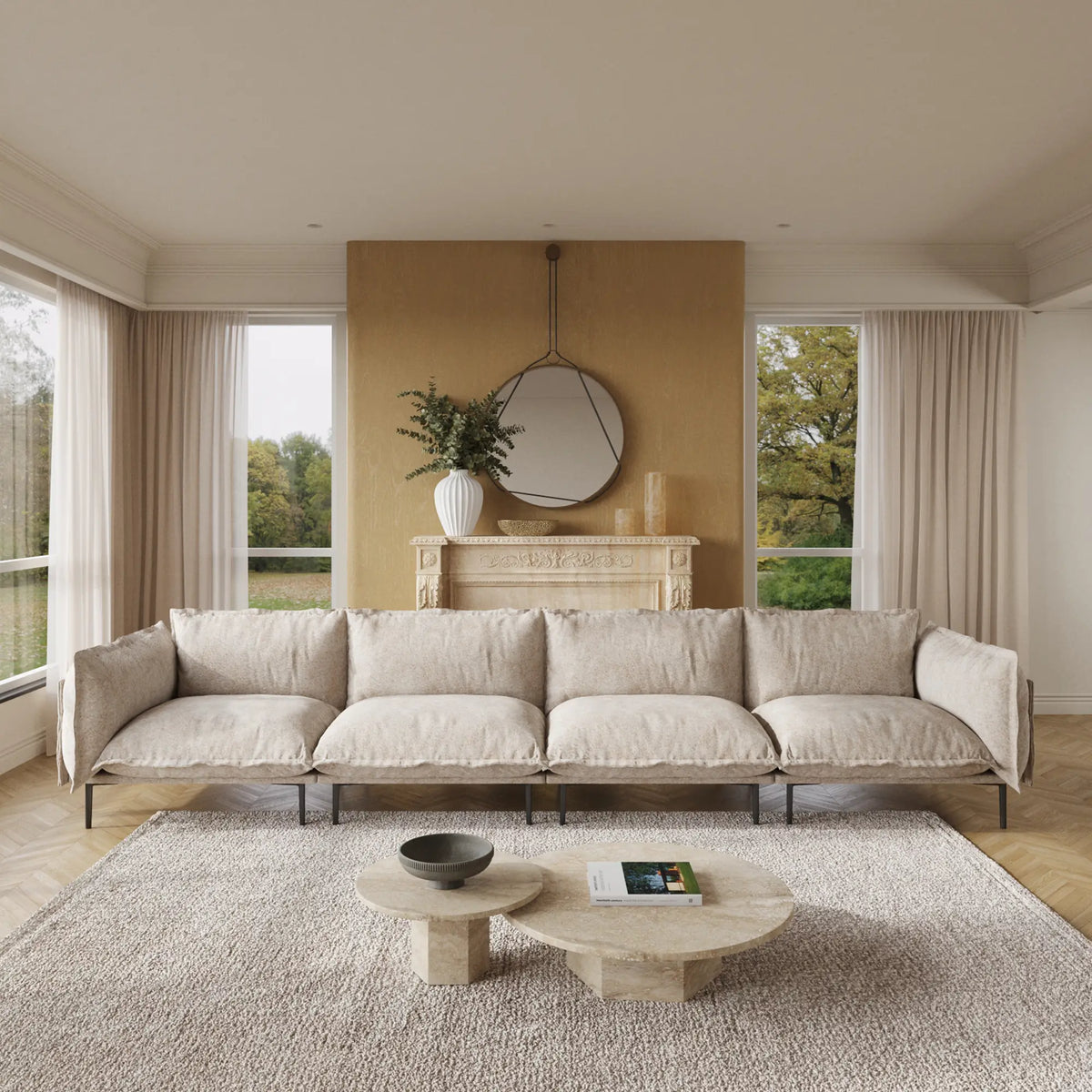 Sofá modular seccional Deluxe Cloud de 4 plazas en color marrón | 4 piezas, tela de terciopelo, diseño espacioso