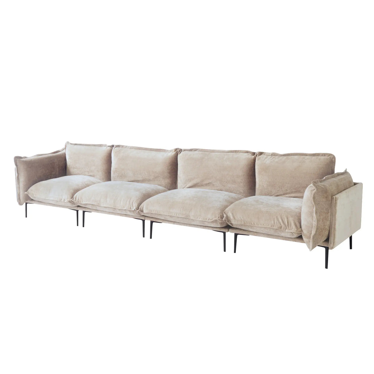 Sofá modular seccional Deluxe Cloud de 4 plazas en color marrón | 4 piezas, tela de terciopelo, diseño espacioso