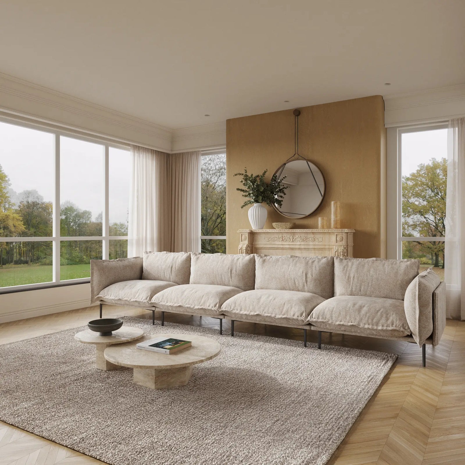 Sofá modular seccional Deluxe Cloud de 4 plazas en color marrón | 4 piezas, tela de terciopelo, diseño espacioso