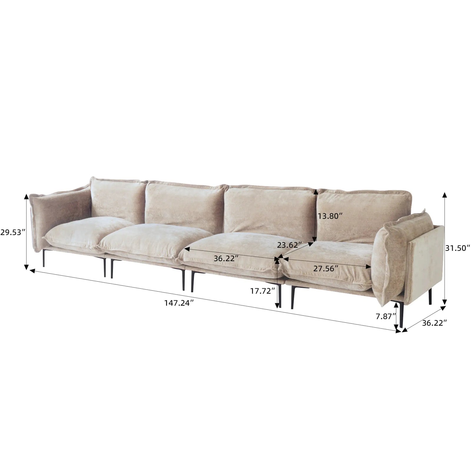 Sofá modular seccional Deluxe Cloud de 4 plazas en color marrón | 4 piezas, tela de terciopelo, diseño espacioso