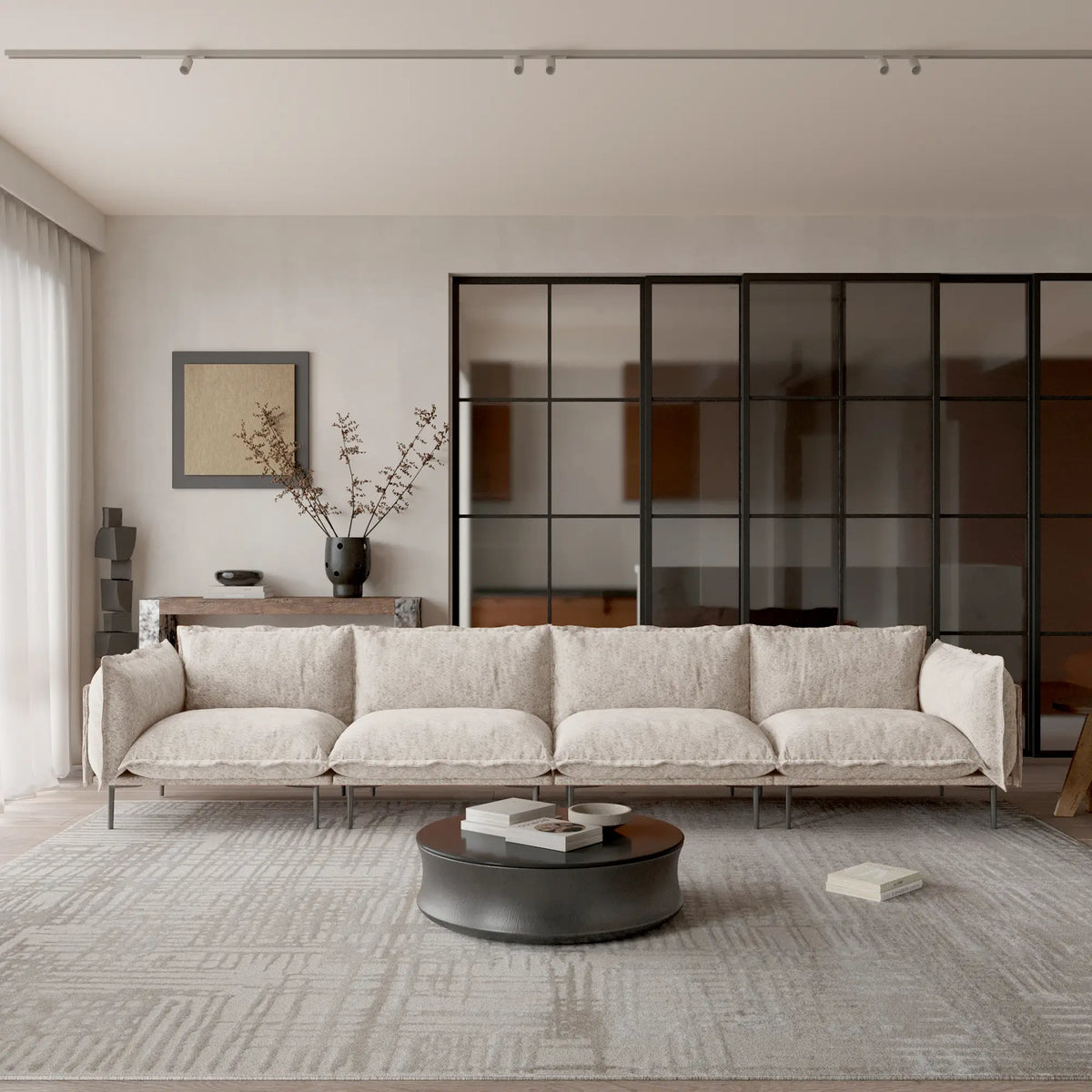 Sofá modular seccional Deluxe Cloud de 4 plazas en color marrón | 4 piezas, tela de terciopelo, diseño espacioso