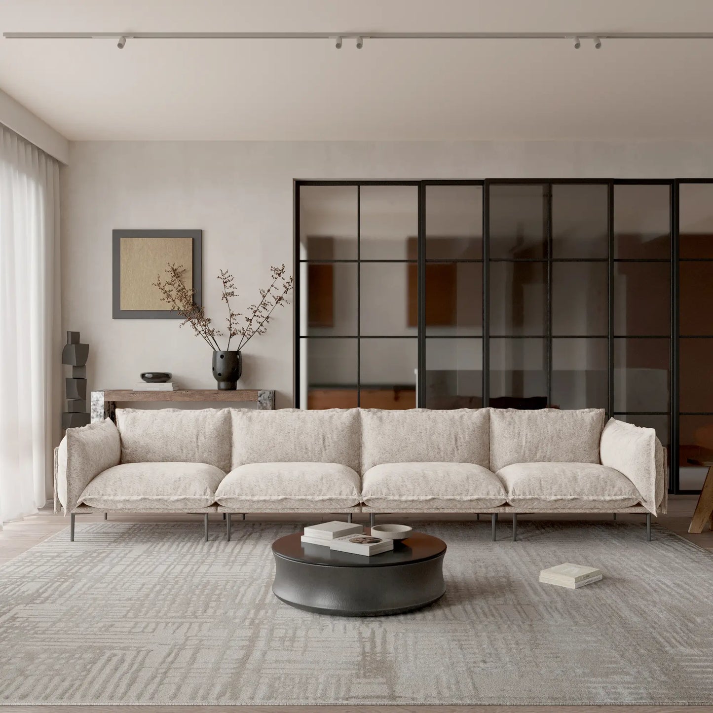 Deluxe Urban Cloud Sectional Sofas | 4-Piece Velvet Brown Couch Sectionals 4-Seater