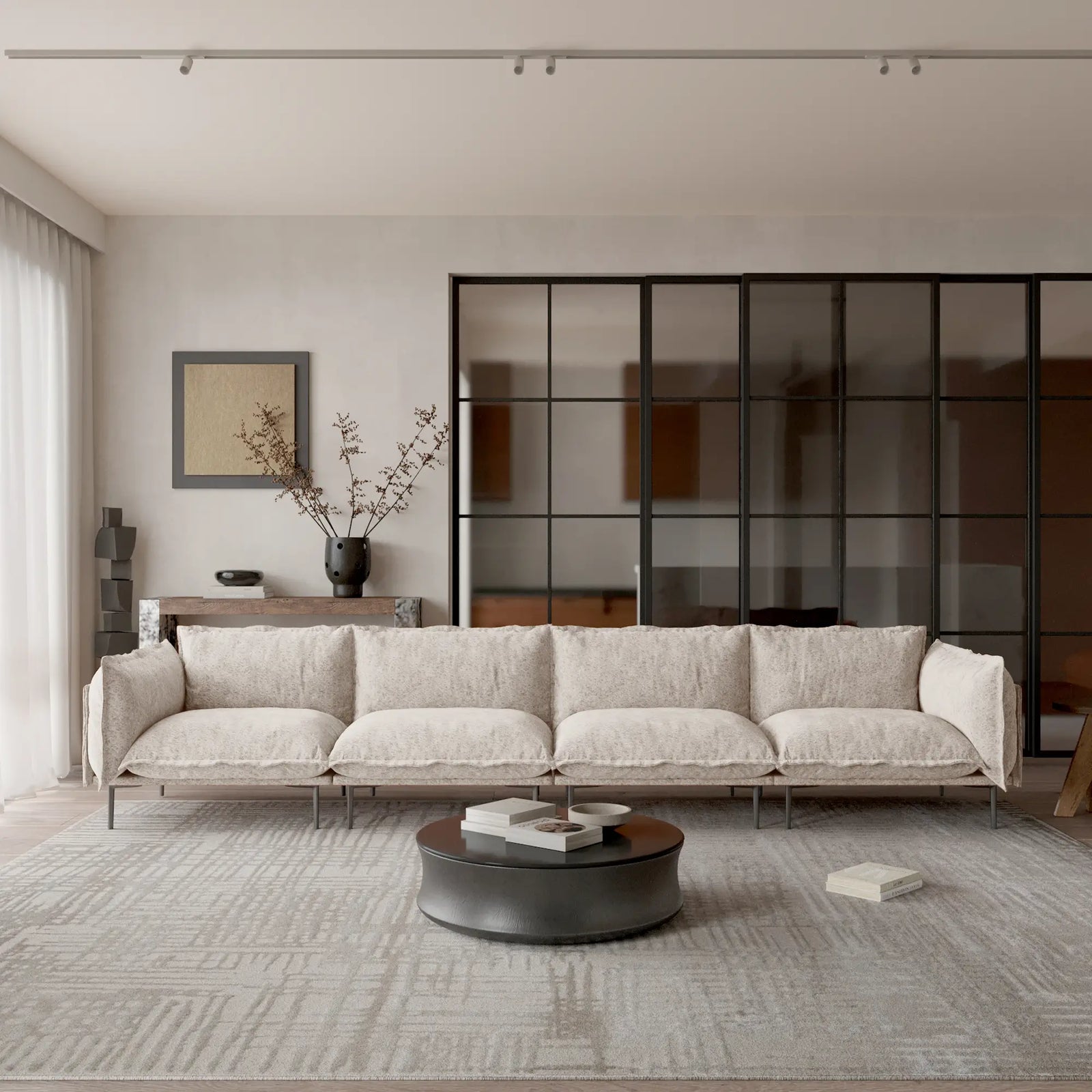 Sofá modular seccional Deluxe Cloud de 4 plazas en color marrón | 4 piezas, tela de terciopelo, diseño espacioso