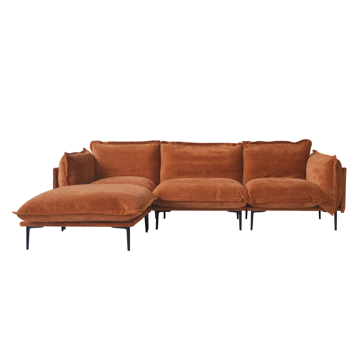 Deluxe Cloud 3-Seater Orange Modular L-Shaped Sectional | 4-Piece (includes 1 Ottoman), Velvet Fabric, Roomy Layout