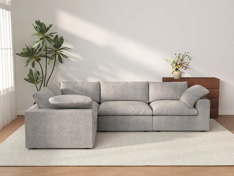 Deluxe Cloud 4-Seater Light Grey Large Space L-Shaped Sectional | 4-Piece, Cotton And Linen Fabric, Easy To Clean