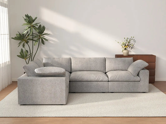 Deluxe Cloud 4-Seater Light Grey Large Space L-Shaped Sectional | 4-Piece, Cotton And Linen Fabric, Easy To Clean