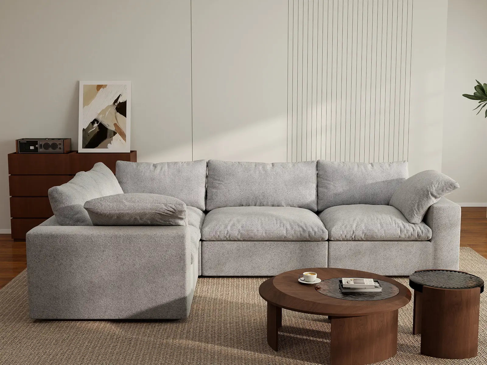 Deluxe Premium Cloud Sectional Sofa Covers | Light Grey Cotton and Linen Sofa Cover for 4-Seater