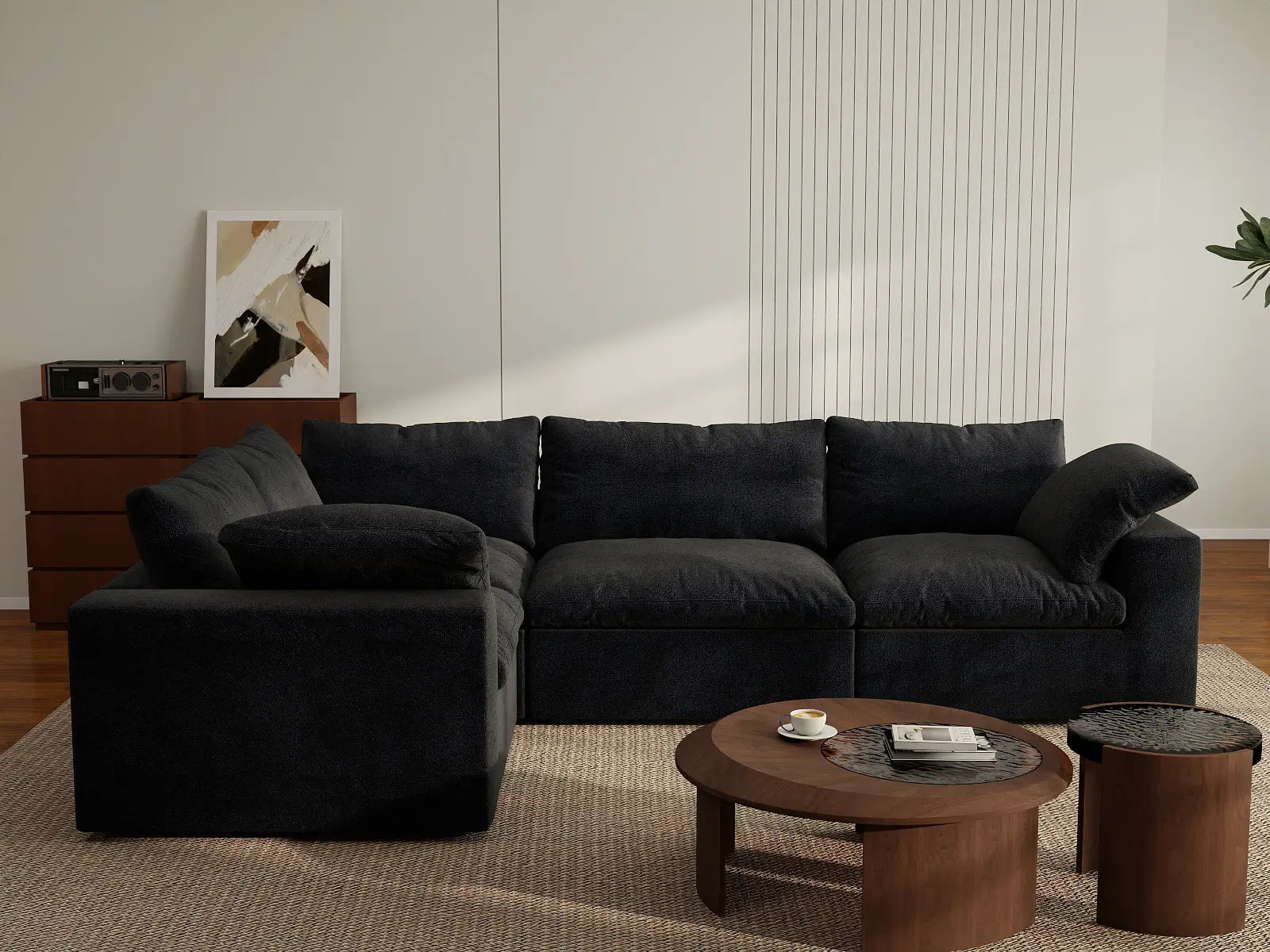 Deluxe Premium Cloud Sectional Sofa Covers | Black Cotton and Linen Sofa Cover for 4-Seater