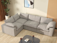 Deluxe Premium Cloud Sectional Sofa Covers | Light Grey Cotton and Linen Sofa Cover for 4-Seater